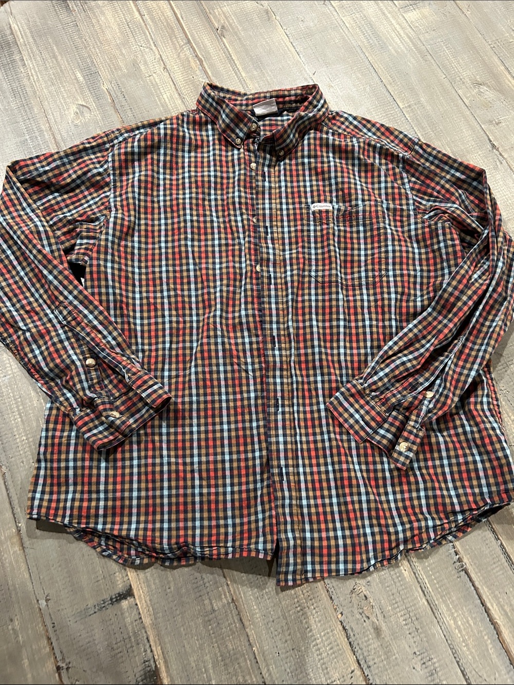 Columbia Men's Red Blue Green Plaid Button-Down Shirt